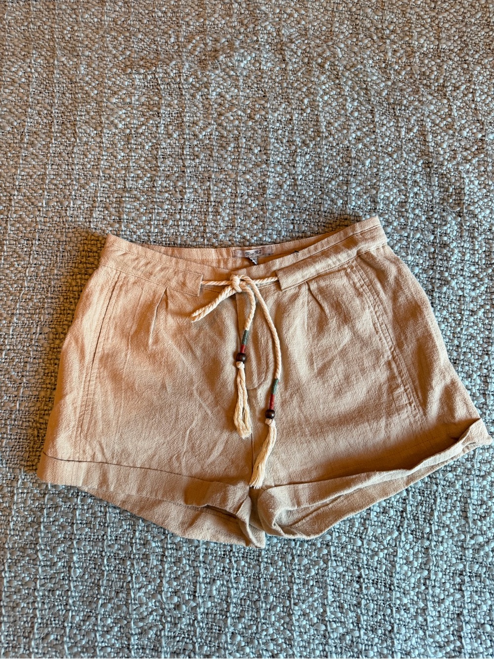 Miss Me High-Waist Drawstring Shorts in Light Tan